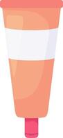Peach colored plastic cosmetic tube featuring a white blank label and a pink cap, isolated in a illustration against a clean white background, perfect for beauty product mockups vector