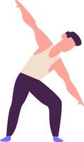 Male yogi bending and stretching his body, enhancing flexibility and balance while embracing a healthy lifestyle through dedicated physical activity and mindful practice vector