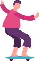 Young skater balancing on a skateboard with open arms, soaking up the sun while practicing his favorite sport, embodying freedom and joy in a vibrant urban setting vector