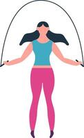 Sportswoman training with jump rope doing cardio workout, burning calories and getting fit, healthy lifestyle and physical activity concept vector