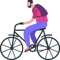 Young male student with backpack riding bicycle to university, enjoying sustainable and healthy transportation method, promoting eco friendly lifestyle vector