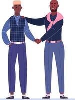 Two elegant businessmen shaking hands, sealing a deal and initiating a new collaboration, embodying the essence of partnership and professional agreement in a corporate setting vector
