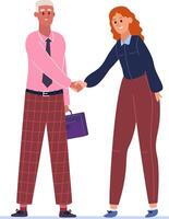 Business partners shaking hands after a successful meeting, celebrating trust and collaboration while concluding an agreement and expressing gratitude and respect vector
