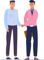Two businessmen shaking hands after reaching an agreement, concluding a successful business deal, making a pact, or celebrating a fruitful collaboration vector
