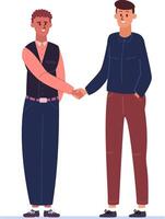 Two businessmen engaging in a handshake after successfully reaching an agreement, solidifying a business partnership and showcasing cooperation in a professional setting vector