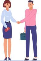Business partners shaking hands after successful meeting, making business deal, greeting each other, signing contract, celebrating partnership, teamwork, collaboration, business etiquette vector