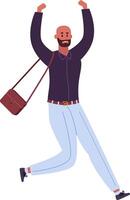 Joyful businessman running with arms raised, celebrating professional achievement, expressing positive emotions, enthusiasm, and success in career or business vector