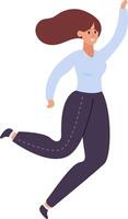 Happy businesswoman running and waving her hand, celebrating a success, achieving a goal, or simply enjoying her work, expressing energy and enthusiasm vector