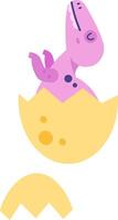 Cartoon illustration of a baby dinosaur breaking out of its yellow egg, isolated on a white background, representing concepts of birth, new life, and prehistoric creatures vector