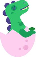 Cute green baby dinosaur hatching from a pink egg, radiating happiness and curiosity about the vibrant world surrounding it. A delightful representation of new life and innocence vector