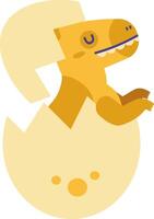 Cute yellow baby dinosaur hatching from a spotted egg, bringing prehistoric charm to life with a vibrant and captivating illustration full of playful energy and delightful character vector