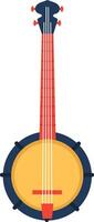 Colorful illustration featuring a banjo with a red neck, yellow body, and blue rim, isolated on a white background, embodying folk and country music traditions vector
