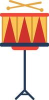 Colorful snare drum with drumsticks resting on top, positioned on a stand, creating a vibrant and musical scene, perfect for illustrations related to music, bands, or concerts vector
