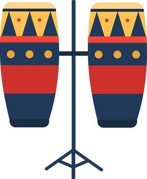 Conga drums standing on a tripod stand ready to be played, representing Cuban music and percussion instruments, with vibrant colors and traditional design vector