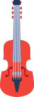 Red cello showing strings, sound holes, bridge, tuning pegs, fingerboard and scroll, in vertical position, isolated on white background, representing classical music and string instruments vector