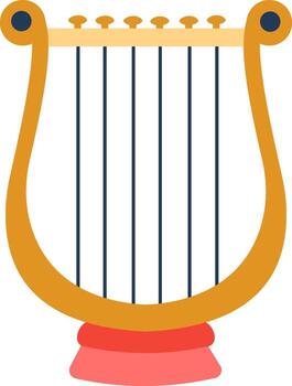 antiguo lira descansando en un vibrante rojo base, presentando instrumentos de cuerda listo para jugando, encarnando el esencia de clásico música y Rico mitología a lo largo de historia vector