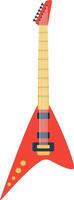 Red electric guitar with wooden neck and six strings standing upright on a plain white background, representing music, rock and roll, and entertainment concepts vector
