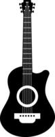 Black and white silhouette of an acoustic guitar showing all the parts clearly against a white background, creating a stark contrast ideal for musical themes vector