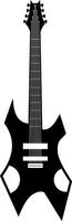 Silhouetting a seven string electric guitar with a unique body shape, creating a bold visual impact ideal for music related projects and artistic expressions in various genres vector