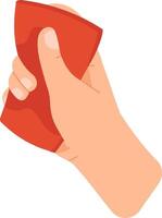 Close up view of a hand crumpling a vibrant red piece of paper, expressing tension and frustration while symbolizing the act of discarding an idea or message vector