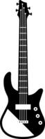 Black and white bass guitar silhouette featuring a contrasting diagonally divided body, creating a visually striking representation of a musical instrument often used in rock, jazz, and funk music vector