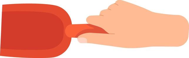 Close up of a hand gripping the handle of a vibrant red scoop, poised for action against a clean white backdrop, conveying a sense of readiness and utility vector