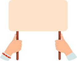 Two hands holding a blank protest sign with a wooden stick, perfect for adding custom messages at rallies, demonstrations, or events for expressing opinions vector