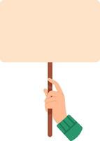 Activist holding empty banner on wooden stick promoting message supporting human rights, protesting for environmental protection, or supporting political movements vector