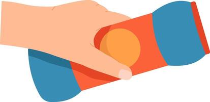 Hand firmly gripping a vibrant chips tube, showcasing a packaging mockup ideal for snack branding and advertising purposes, emphasizing the enjoyment of crispy treats vector