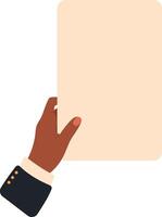 Businessman in a suit holding a blank vertical paper sheet, providing ample copy space for personalized text or creative design elements in a professional setting vector