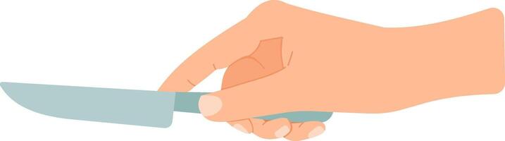 Chef's hand holding a knife, preparing to slice and dice ingredients with precision and skill, demonstrating culinary expertise in the kitchen vector