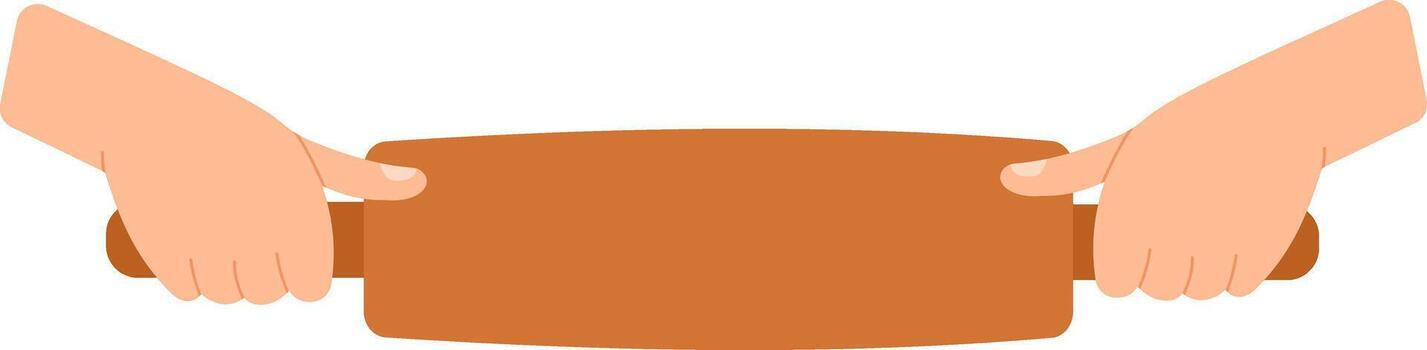 cerca arriba de cocinero manos hábilmente participación un de madera laminación alfiler, preparando masa para horneando, enfatizando el Arte de culinario creación en un panadería ajuste con hecho en casa comida vector