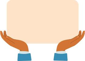Two hands of a businessman wearing a suit are holding a blank board with copy space for your text, perfect for advertising and marketing campaigns vector