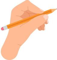 Cartoon hand gripping a short, sharpened pencil, poised for writing or drawing, set against a clean, white background, emphasizing creativity and artistic expression vector