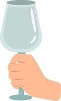 Hand is holding an empty wine glass, ready to be filled with a delicious beverage, symbolizing celebration, relaxation, or a special occasion vector