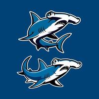 Two Dynamic Cartoon Hammerhead Shark Mascots in Blue and White for Sports or Aquatic Branding vector