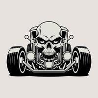 Aggressive Hot Rod Car with Skull Face Design and Exposed Engine for Automotive and Rebel Themes vector