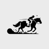 Dynamic Black Silhouette of a Cowboy Riding a Galloping Horse with Dust and Speed Trails vector