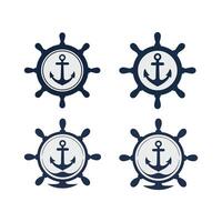Four Variations of Nautical Ship Wheel and Anchor Emblems for Maritime Design vector
