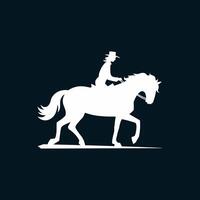 Elegant White Silhouette of a Horse and Rider in Classical Equestrian Dressage Pose on Dark Background vector