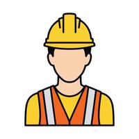 Construction worker wearing a yellow hard hat and high-visibility vest. vector