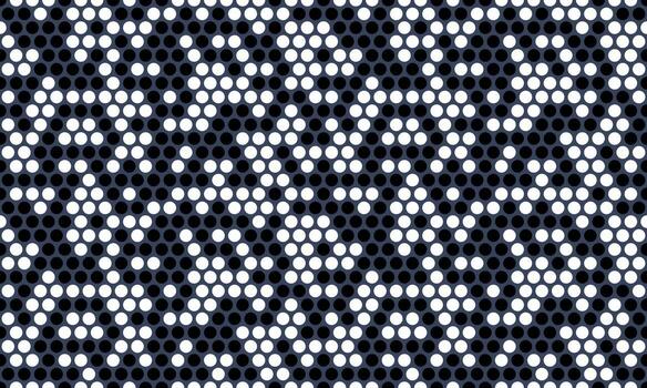 Abstract black and white dotted pattern. Geometric design featuring repeating circles creating a dynamic, interwoven texture. Ideal for backgrounds, textiles, or website design. vector