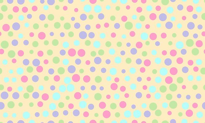 A colorful polka dot pattern on a light yellow background
