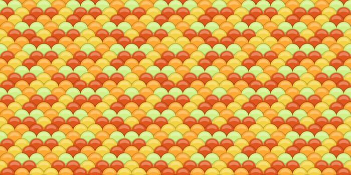 Vibrant, seamless pattern of overlapping semicircles in warm, autumnal tones. Ideal for backgrounds, textures, or website design, evoking feelings of warmth, energy, and optimism. vector