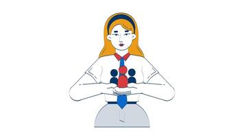 Female leader caring about employees doodle animation. HR empathy responsibility. Human resources manager staff retention animated 2D flat cartoon concept, white background. 4K motion graphic video