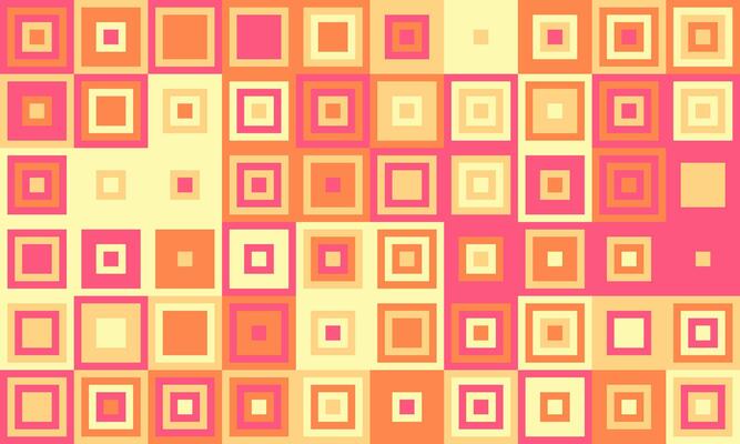 Vibrant geometric pattern featuring a playful arrangement of squares in warm, pastel hues. Ideal for backgrounds, website design, or textile prints. Evokes feelings of optimism and retro style.