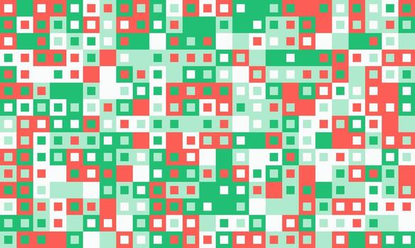 Abstract geometric pattern with red, green, and white squares. Ideal for backgrounds, website design, or textile prints. vector