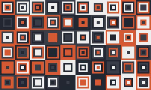 Abstract geometric pattern featuring a vibrant array of squares in orange, black, white, and gray. vector
