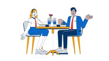 Diverse colleagues on lunch break together doodle cartoon animation. Canteen workplace lunchbreak breaktime. Team bonding animated 2D characters isolated on white background. 4K motion graphic video
