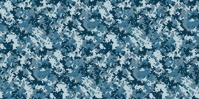 Seamless digital camouflage pattern in cool blues and grays. Ideal for backgrounds, textiles, or militarythemed designs. vector